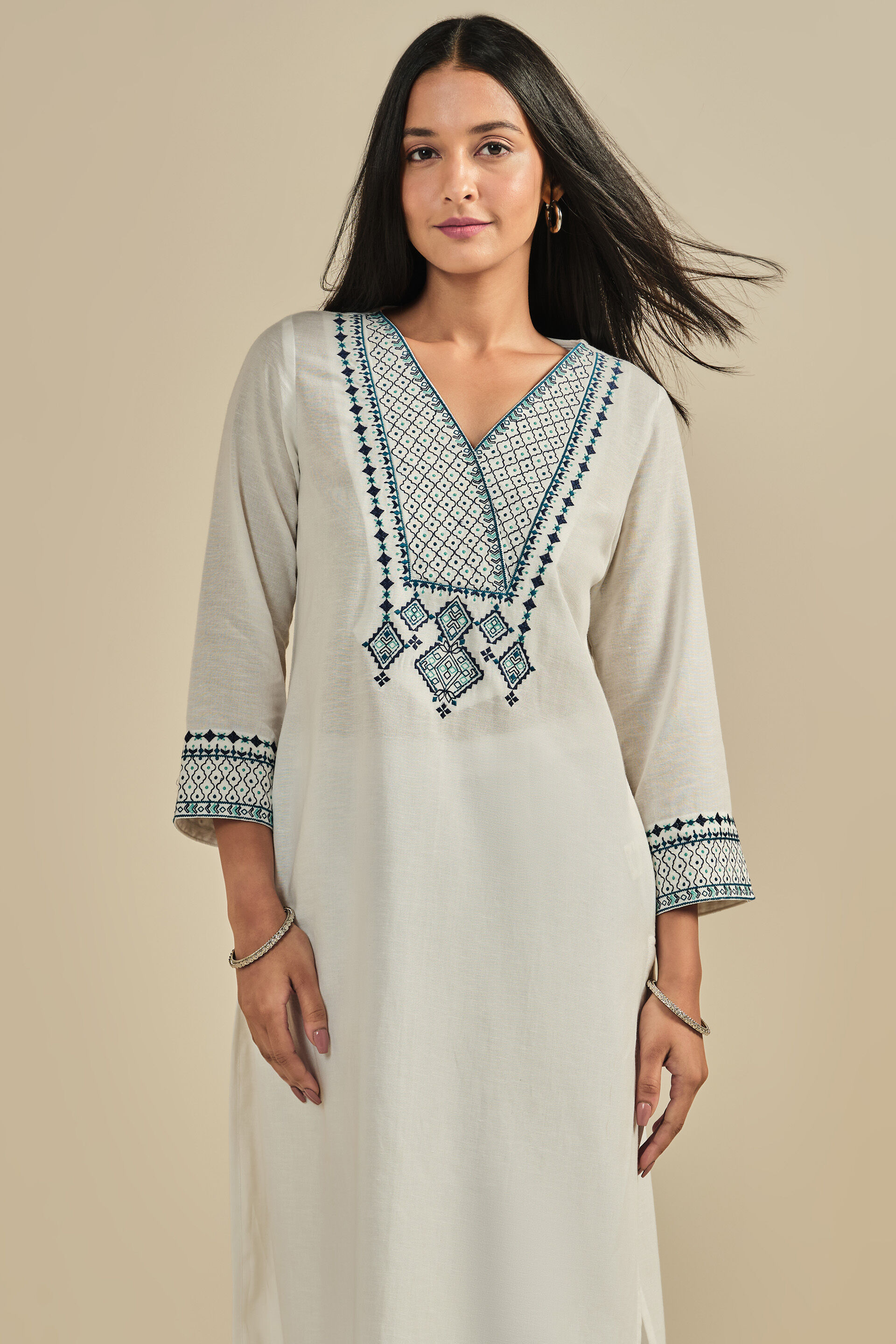 Noora White Kurta, White, image 4